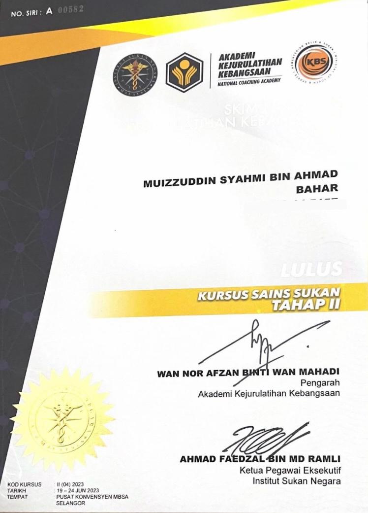 Sijil Kursus Sains Sukan Tahap 2