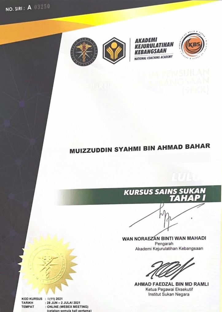 Sijil Kursus Sains Sukan Tahap 1