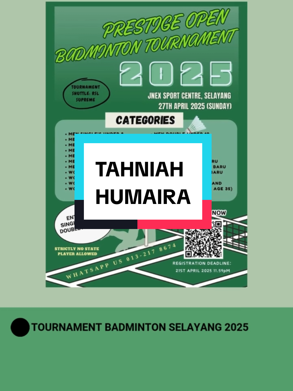 Humaira — No. 2 Women's Single Tournament Selayang 2025